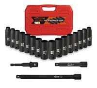 Awang Impact Socket Set 1/2-Inch,19 PCS Drive Master Deep Impact Socket Set 8mm - 24mm, CR-V with 3pcs Drive Impact Extension Bar Set 5",10",1/4 "Converter Metric