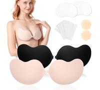 Awant Strapless Backless Sticky Push Up Bra Invisible Stick on Adhesive Bra for Women Reusable with Nipple Covers, Beige+black, A