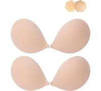 Awant Strapless Sticky Bra Invisible Sticky Boobs Silicone Adhesive Bra Backless Pushup Lift Bra, Beige+beige, A