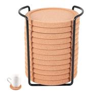 AWAOVV 12Pcs Round Cork Coasters with Lip, Wooden Coaster with Holder, Waterproof Tea Mat, Etra Thick Plant Pot coasters, Reusable Absorbent cup Cork Trivet for Coffee Tables Office Desks