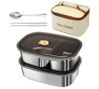 AWAOVV 2 Stainless Steel Lunch Box, 1.2 L & 1.7 L Lunch Box Adult with Spoon, Chopsticks and Thermal Bag, Bento Box Stainless Steel Snack Box, Lunch Box with Compartments for School and Work