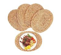 AWAOVV 4 Pcs Large Oval Woven Placemats, Rattan Placemats Boho Style, 1cm Thick, Natural Water Hyacinth, Dinning Table Mats