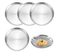 AWAOVV 5 Pcs Stainless Steel Dinner Plates, 8"/20CM Round Tableware, Steel Base Plate Tin Plates Saucers, Camping Plate Serving Platter for Outdoor Picnic Camping