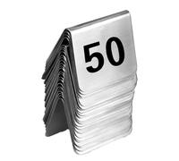 AWAOVV 50 Pcs Stainless Steel Stackable Table Number Cards, Numbers Set 1-50 Restaurant Table Numbers, Place Table Marker Tabletop Sign Table Number Stand, Double-Side Black Tables