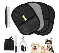 AWAOVV 9Pcs Pet Hair Removal Glove Set, 4Pcs Double Sided Grooming Gloves with a Hair Remover Comb & a Nail Clipper & a Nail File & Pet Hairdressing Knife & Storage Bag, Reusable Static Removal Gloves
