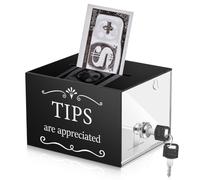 AWAOVV Acrylic Tip Jar with Lock 6"x4"x5", Black Donation Box, Suggestion Box Ballot Box, Charity Collection Box, Feedback Box for Donations Fundraising and Voting