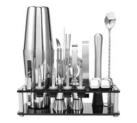 AWAOVV Cocktail Shaker, 23 Pcs Cocktail Making Boston Stainless Steel Bartender Kit with Acrylic Stand & Cocktail Recipes Booklet, Cocktail Maker Machine Set Bar Accessories, Boston Shaker Set