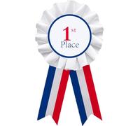 Award Ribbon Rosette Set Satin Participation Ribbon Honorable Ribbon Badge Pink Prize Ribbons 1stPlace Medals for Classroom Prize Science Fair Talent Show Spelling Bee (1 pcs USA Flag Colors) (1 place