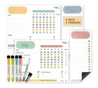 Award-Winning Magnetic Reward Chart 4 Pack - Pastel Dry Erase Behaviour Charts for Children - Memo Board & Checklist for Home - Reusable Magnetic Chore Chart for Kids with Markers