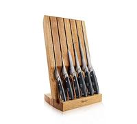 Award Winning - Robert Welch Professional Angle Oak Knife Block Set. Includes Carving 22cm, Bread 22cm, Chef's 18cm, Santoku 14cm, Kitchen 14cm, Paring 9cm