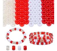 AWARDSEN 1000Pcs Red Pony Beads, Assorted Shades 6x9mm Plastic Craft Beads for Bracelet Making, Hair Braiding Friendship Jewellery Bulk DIY Kit