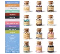 AWARDSEN 12 Pcs Crystal Wish Bottles Chip Crystals and Healing Stone, Chakra Healing Crystals Bottles, Gem Stones Set, Witch Crystals, Home Ornament