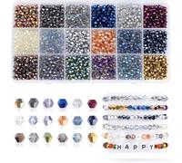 AWARDSEN 1800 Pcs Sparkly Glass Beads 4mm Coloured Embroidery Beads Crystal Bead for Making 18 Colors Bead Acrylic Crafting DIY Kit