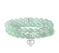 AWARDSEN 2 Pcs Bracelet Green Aventurine Crystal Bracelet Heart Healing Crystal Bracelets for Womens Natural Gemstones 8mm Beaded Bracelets Jewellery Bracelet Valentines Gifts for Her
