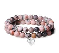 AWARDSEN 2 Pcs Bracelet Pink Zebra Crystal Bracelet Heart Healing Crystal Bracelets for Womens Natural Gemstones 8mm Beaded Bracelets Pink Bracelet Jewellery Bracelet Valentines Gifts for Her