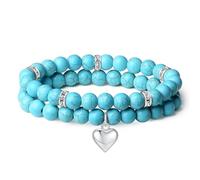 AWARDSEN 2 Pcs Bracelet Turquoise Crystal Bracelet Heart Healing Crystal Bracelets for Womens Natural Gemstones 8mm Beaded Bracelets Jewellery Bracelet Love Bracelet Valentines Gifts for Her