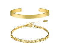 AWARDSEN 2 Pcs Gold Mens Bracelet, Adjustable Cuban Snake Rope 18K Gold-Plated Copper Chain 18+5 CM & Cuff Bangle for Men Wonmen Friends Lover Birthday Gifts