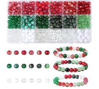AWARDSEN 360PCS Christmas Beads Red Green White Round Bead 8mm for Jewellery Making DIY Ornament Bracelet Necklace Earring Holiday Party Decoration Gifts