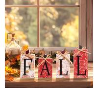 AWARDSEN 4PCS Autumn Wooden Signs Lettered Block for Autumn Leaf Pattern Tabletop Decor Farmhouse Mantel Coffee Table Thanksgiving Party Autumn Gifts