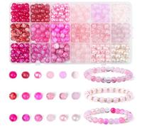 AWARDSEN 8 mm Pink Beads Valentines Beads for Bracelets Jewellery Making Rose Round Gemstone Loose Beads Necklace Earring Crafting Galentines Gifts （360 PCS）