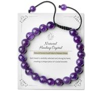 AWARDSEN Amethyst Healing Crystal Bracelet 8mm Natural Purple Gemstone Beads Adjustable Macrame Cord Stress Relief & Emotional Balance Crystal Jewellery Healing Crystal Gifts (Men & Women)