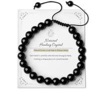 AWARDSEN Black Obsidian Bracelet 8mm Healing Stone for Emotional Balanc Negative Energy Shield & Mental Clarity Adjustable Macrame Bracelet Gift for Men Women