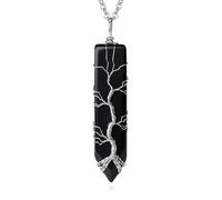AWARDSEN Black Obsidian Crystal Necklace Pendant Life Tree Silver Winding Necklace Healing Crystal Spirituality Jewellery Crystal Gifts Valentines Gifts for Her