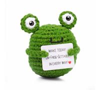 AWARDSEN Crochet Frog Funny Card Emotional Support Pocket Animal, Positive Knitted Gift for Women, Back to School Gift Desk Decor Charm Birthday Party Home