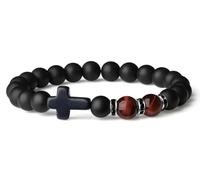 AWARDSEN Cross Bracelet Red Tiger's Eye Crystal Bracelets Mens Bracelets Adjustable Bracelet Elastic Bracelets,Cross Cracelet Men,Christian Bracelet for Men