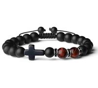 AWARDSEN Cross Bracelet Red Tiger's Eye Crystal Bracelets Mens Bracelets Bead Bracelets Adjustable Bracelet,Cross Bracelet Men,Christian Bracelet for Men