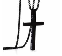 AWARDSEN Cross Necklace, Cross Necklace Men with Stainless Steel Chain 60cm, Black Crucifix Necklace Religious Bible Philippians 4:13 Christian Birthday Thanksgiving Gifts 24"