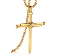 AWARDSEN Cross Necklace, Mens Necklace with Crucifix Nail Pendant Men Religious Bible Philippians 4:13 Men's Jewellery Easter Gifts Christian Gifts Gold Cross Pendant(20"-24")