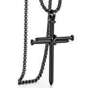 AWARDSEN Crucifix Necklace for Men Black Necklace for Men with Crucifix Nail Cross Pendant Mens Religious Black Cross Chain for Mens(20"-24")