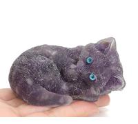 AWARDSEN Cute Purple Resin Crystals Cats, 1 Piece Amethyst Cat Figure Ornaments, Cat Statue for Cat Lovers