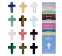 AWARDSEN Easter Gifts Cross Crystal Set 1 Inch Mini Pocket Crosses in Bulk Natural Cross Gemstone Collection Crystal Stone Christian Baptism Religious Gifts Easter Decor (12PCS)