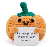 AWARDSEN Emotional Support Pumpkin with Motivational Card Positive Crochet Pumpkin Funny Gifts for Women Men Handmade Cute Stuff Good Luck Gifts