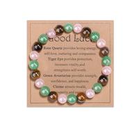 AWARDSEN Good Luck Crystal Bracelets for Women 8 mm Stretch Beaded Bracelets Good Fortune Bracelet Gift for Her Protection Prosperity Love with Good Luck Cards