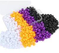 AWARDSEN Halloween Pony Beads Bulk 500 Pcs 9mm Black White Orange Purple Halloween Coloured Beads for Bracelet Making Hair Bead for Braids Making DIY Crafting Friendship Bracelets Necklace (4 Colors)