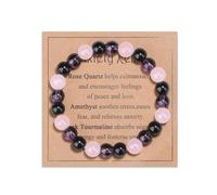 AWARDSEN Healing Bracelets for Women 8 mm with Crystal Bracelet Black Tourmaline Amethyst Rose Quartz Anxiety Bracelet with Spiritual Cards