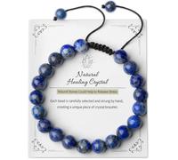 AWARDSEN Lapis Lazuli Bracelet 8mm Crystal Bracelets for Women for Wisdom Truth Natural Healing Lapis Lazuli Crystals Adjustable Macrame Cord Unisex Couple Gifts Mothers Day Gifts