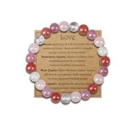 AWARDSEN Love Bracelet, Rose Quartz Sunstone Strawberry Quartz Clear Quartz Crystal Beaded Bracelet Attract Love Self Care Gift for Women Girlfriend Wife Mum for Valentines Day Anniversary Birthday