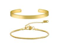 AWARDSEN Mens Bracelets, 2 Pcs Gold Bracelet for Men Stackable Set Cuban Snake Rope Wheat 18K Gold-Plated Copper Chain 18+5 CM for Men Wonmen Friends Lover Birthday Gift