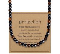 AWARDSEN Mens Protection Crystal Necklace Black Tourmaline Tiger Eye Hematite Beaded Necklace for Negative Energy Repelling, Self Worth Strengthen Spiritual Healing Jewellery for Men