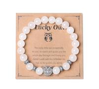 AWARDSEN Owl Anxiety Bracelet White Quartz Crystal Anxiety Bracelets Recovering Crystal Beaded Bracelet with Owl Pendant Decor Anxiety Relief for Adults
