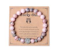 AWARDSEN Owl Bracelet for Women Wisdom & Luck Pink Zebra Jasper Bracelet, 8mm Inspirational Bracelets, Meaningful Guardian Owl Gift with Watch & Guide Symbol