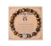 AWARDSEN Owl Bracelet for Women, Wisdom & Luck Tiger Eye Spiritual Bracelet 8mm Natural Stretch Bracelet, Meaningful Guardian Owl Gift with Watch & Guide Symbol