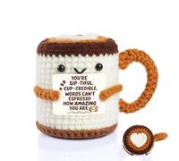 AWARDSEN Positive Crochet Coffee Cup Emotional Support Gift Coffee Lover Gifts for Women Cute Stuff Valentines Day Love Gifts