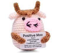 AWARDSEN Positive Moo Emotional Support Moo with Motivational Card Positive Crochet Animals Funny Gifts for Women Men Handmade Cute Stuff Good Luck Gifts