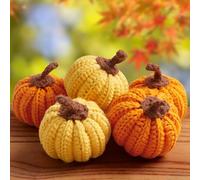 AWARDSEN Pumpkin 5 Pcs Crochet Artificial Pumpkins Autumn Decoration Orange Yellow Pumpkin Ornament Cute Thanksgiving Halloween Pumpkins Decorations for Home (2 Color)