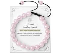 AWARDSEN Rose Quartz Bracelet 8mm Pink Gemstone for Love & Compassion Heart Chakra Healing Crystal Bracelet Adjustable Macrame Cord Unisex Spiritual Gift
